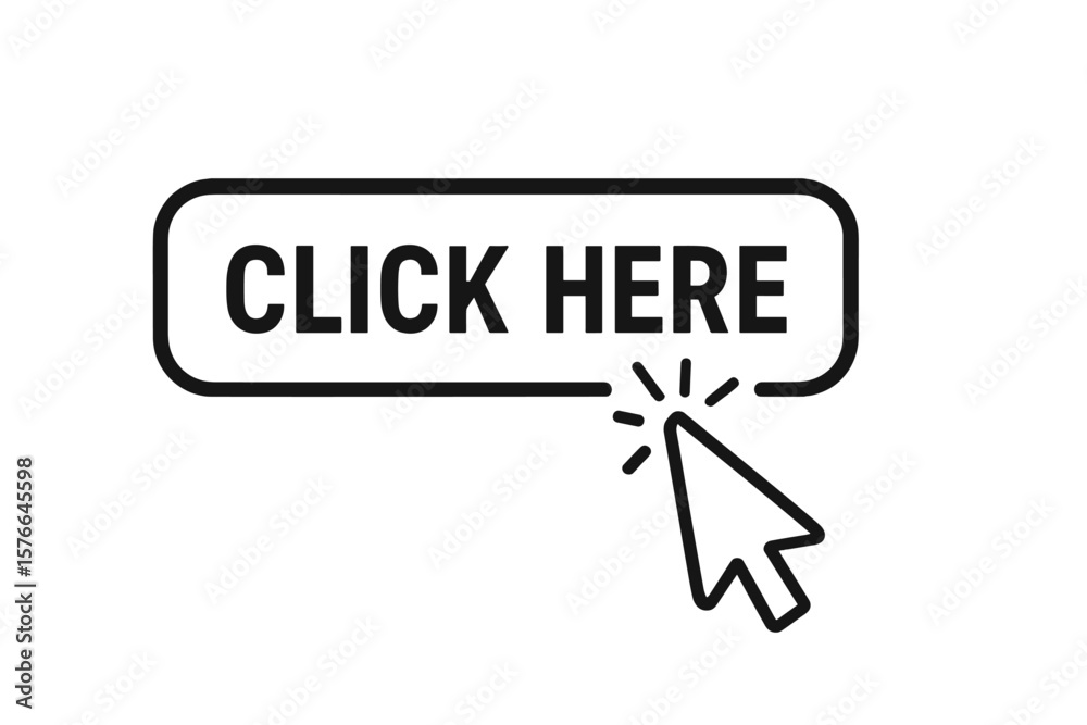 Fototapete Click here button with click cursor. Set for action button design. Modern button with mouse click symbol. Computer mouse cursor or hand pointer symbol. Web interface element.