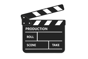 Obraz premium Clapperboard vector illustration. Movie film clapper board icon. Filmmaking and video movie production equipment. Cinematography device symbol for action, scene and take.