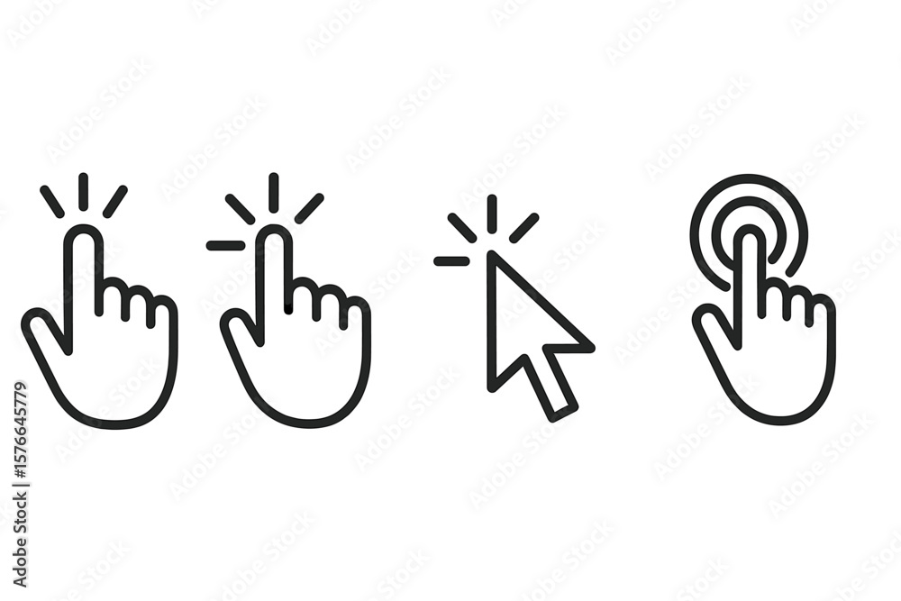 Fototapete Hand click vector icons set. Website computer interface button. Graphic web design illustration. Vector symbol collection. Pointer, clicking finger, tap, select, cursor, UI, UX.