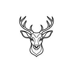 Stylized black and white illustration of a deer head with antlers isolated on white background