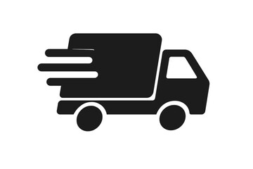 Fast Delivery Truck Icon. Express Shipping Symbol. Quick Logistics Transport Vehicle. Speedy Courier Service. Black Silhouette. Modern Vector Illustration. Ecommerce, Web, App, Transparent