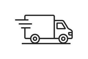 Fototapeta premium Fast Delivery Truck Icon, Express Shipping Van, Quick Transport Service, Outline Vector, Logistics Symbol, Courier Vehicle, Speedy Parcel Delivery, Web and App Design, Transparent Background