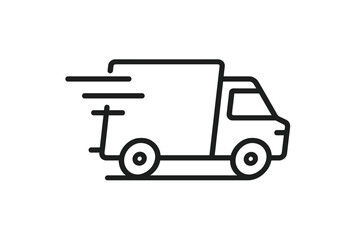Fototapeta premium Fast Delivery Truck Line Icon. Express Shipping Van. Quick Logistics Transport Symbol. Speedy Parcel Courier Service. Minimalist Outline Vector. Mobile App, Web, Ecommerce, Transparent Background.