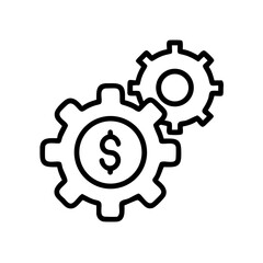 Simple Line Style Gears with Dollar Sign Outline Icon Design Element