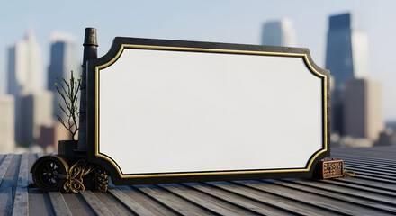 Vintage Billboard Advertisement with City Skyline Backdrop