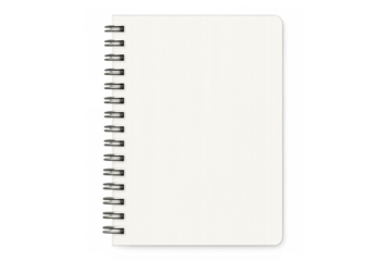 White vertical closed notebook with metal spiral binder isolated on transparent background, template for business mock up and presentation design