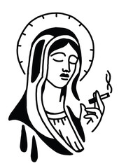 Religious icon with a modern, unexpected twist of smoking