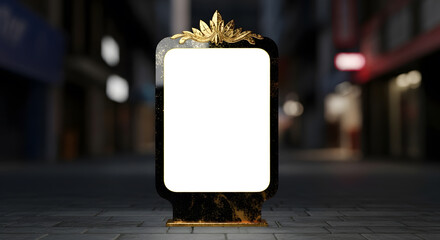 Elegant advertising sign with blank display in urban setting