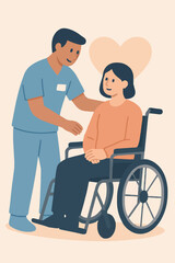 Flat Vector Wheelchair Patient Assistance