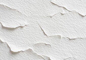 Close-up view of white torn paper layers with textured surface and rough edges creating abstract overlapping patterns