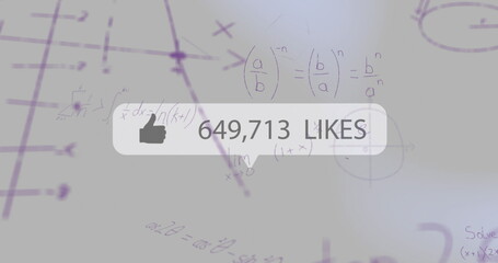 Displaying notification bubble showing '649,713 LIKES' and thumbs up icon over purple interface