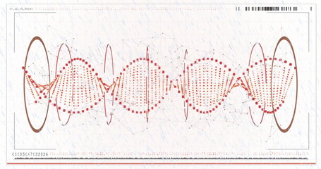 Displaying red nodes linking via thin lines across white grid, with brown rings and numeric codes