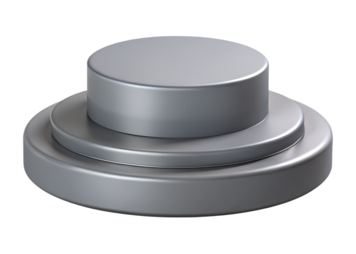 Polished metallic cylindrical object with three stacked levels isolated on transparent background - Powered by Adobe