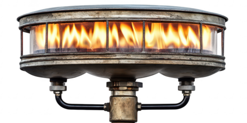 Burning gas lamp close up view on transparent png photo