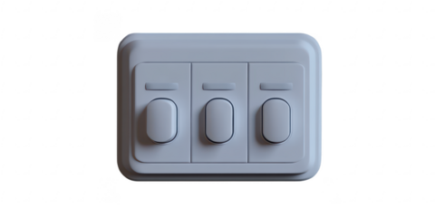 Three light switches in a row on transparent png photo