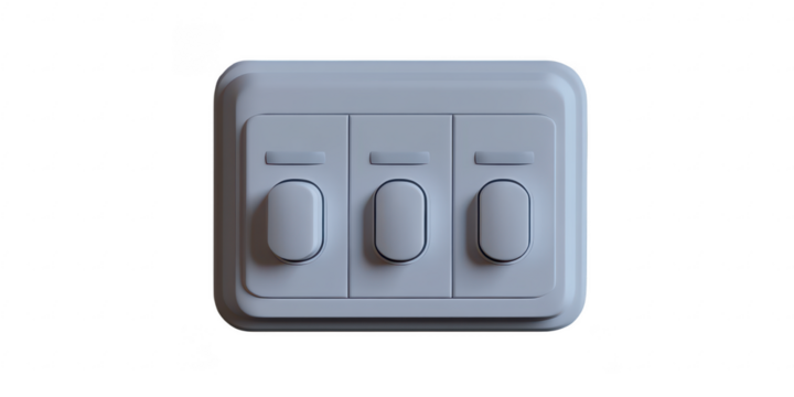 Three light switches in a row on transparent png photo