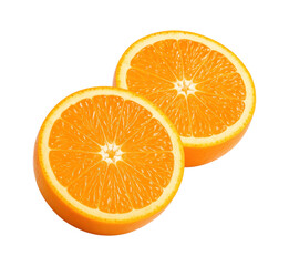 Fresh Juicy Orange Fruit Cut in Half Showing Vibrant Pulp and Texture, Perfect for Health and Refreshment, Isolated on Transparent and White Background