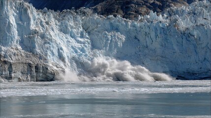 Glacier calving into icy water