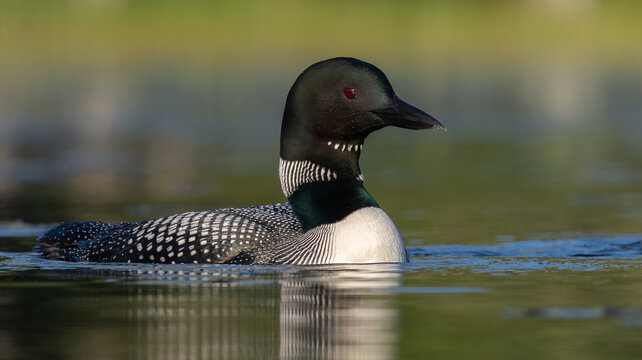 A common loon on a lake 