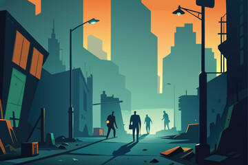  zombie filled city street scene with broken signs (1).eps