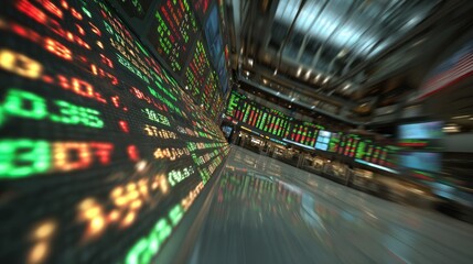 Fototapeta premium Stock market displays in motion