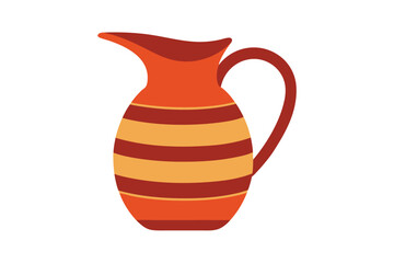 Traditional Clay Pitcher With Stripe Design On White