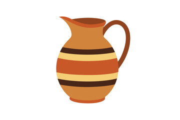 Traditional Clay Pitcher With Stripe Design On White