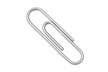 Metallic paperclip gleaming, fastening documents with sleek precision against clear backdrop