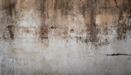 a weathered and stained concrete wall displaying a distressed texture the surface is predominantly light gray with significant dark brown and black streaks represents distressed textures