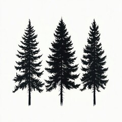 Obraz premium Three tall evergreen pine trees with full branches standing side by side on a plain white background