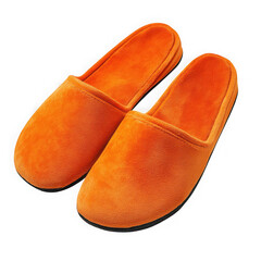 Cozy orange suede slippers for indoor comfort isolated on transparent background