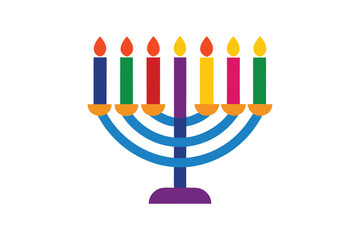Multicolored Hanukkah Menorah With Candles   On White Background