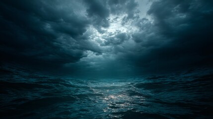 Dark Ocean Waves Under Cloudy Sky