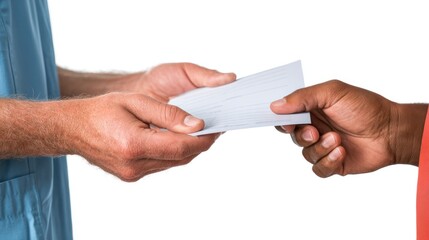 Medical professionals exchanging a document