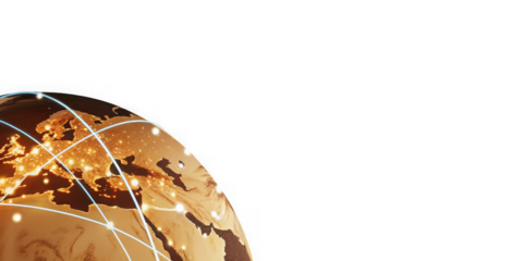 Global network connections illustrated on a glowing earth isolated on transparent background