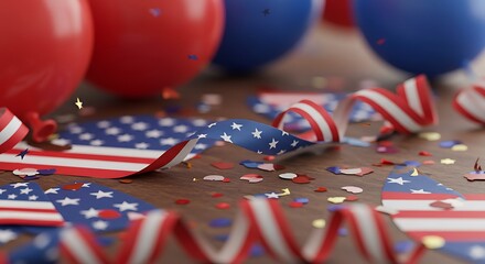 Patriotic Celebration Festive Balloons, Streamers, and Confetti