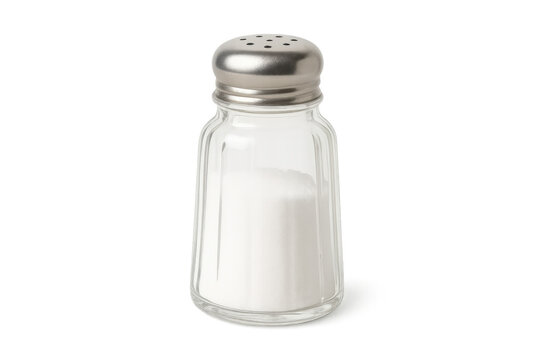 Classic glass salt shaker filled with white table salt, isolated on transparent background, ready for seasoning