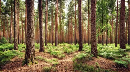 Naklejka premium Pine Tree Forest Landscape