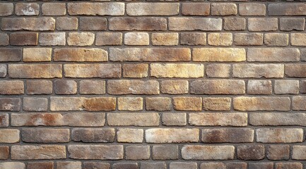 Fototapeta premium Close-up view of a textured wall made of rectangular aged brown and beige bricks with a rustic appearance