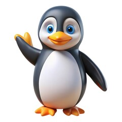 Fototapeta premium Cute cartoon penguin waving hello isolated on white background