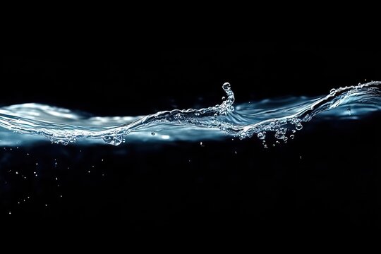 Close-up of clear water splash and bubbles flowing horizontally against a dark background, capturing fluid motion and transparency - Powered by Adobe