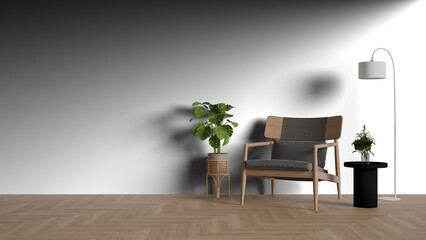 3D render a chair and a table in a room