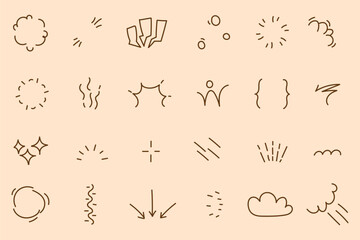 Manga comic expression. Doodle anime comic book emotions, funny doodle strokes and hand drawn exclamation. Vector isolated set of manga cartoon doodle comic anime illustration