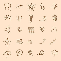Anime comic emoticon element graphic effects hand drawn doodle vector illustration set.