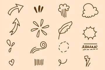 Anime comic emoticon element graphic effects hand drawn doodle vector illustration set.