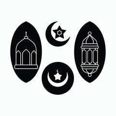 Islamic Moon Lantern Mosque Star Icon Set Vector Illustration