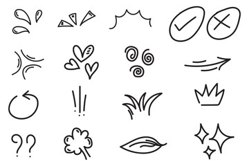 Anime comic emoticon element graphic effects hand drawn doodle vector illustration set.