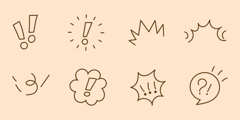 Doodle hand drawn cute cartoon expression sign. Line curve arrows, emoticon elements, symbols