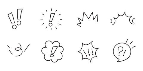 Doodle hand drawn cute cartoon expression sign. Line curve arrows, emoticon elements, symbols