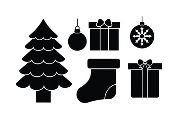 Christmas Tree Gift Ornament Stocking Icon Set Vector Illustration